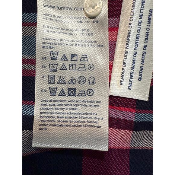 Tommy Hilfiger Tunic Blouse Button-Up Long Sleeve Women’s L Navy/Fuchsia/White - Picture 8 of 9